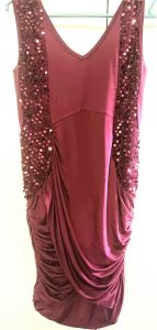 Adult Female Costumes to Hire - Maroon dress with sequin detail - SMALL